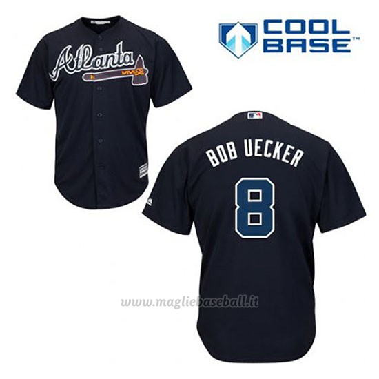 Maglia Baseball Uomo Atlanta Braves 8 Bob Uecker Blu Alterner Cool Base